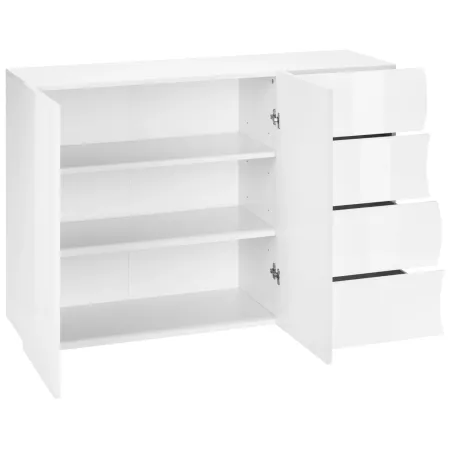 Madia a 2 Ante e 4 Cassetti Credenza in Legno Mobile Bianco da Ingresso