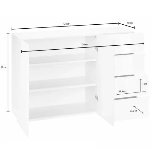 Madia a 2 Ante e 4 Cassetti Credenza in Legno Mobile Bianco da Ingresso