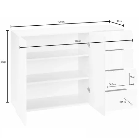 Madia a 2 Ante e 4 Cassetti Credenza in Legno Mobile Bianco da Ingresso