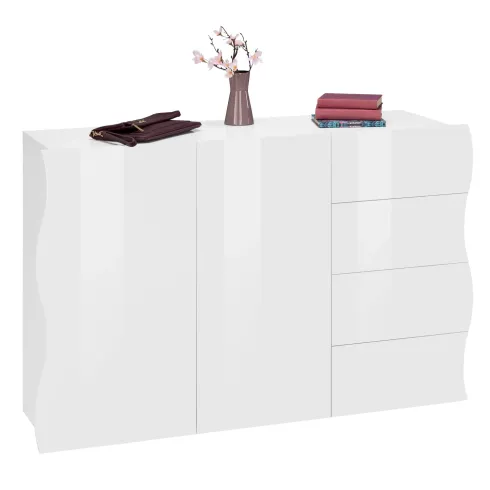 Madia a 2 Ante e 4 Cassetti Credenza in Legno Mobile Bianco da Ingresso