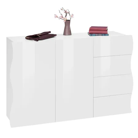 Madia a 2 Ante e 4 Cassetti Credenza in Legno Mobile Bianco da Ingresso