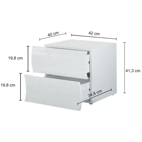Comodino con 2 Cassetti in Legno Bianco Lucido Camera da Letto
