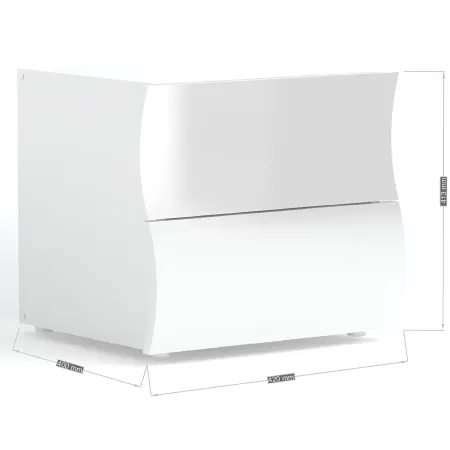 Comodino con 2 Cassetti in Legno Bianco Lucido Camera da Letto