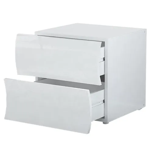 Comodino con 2 Cassetti in Legno Bianco Lucido Camera da Letto