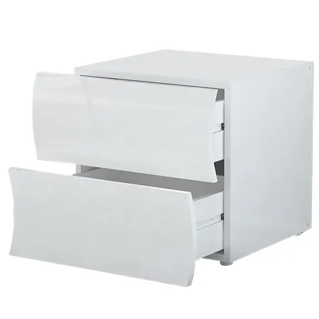 Comodino con 2 Cassetti in Legno Bianco Lucido Camera da Letto