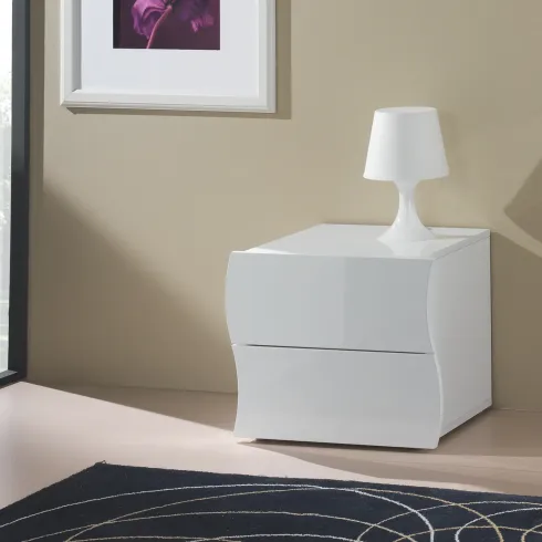 Comodino con 2 Cassetti in Legno Bianco Lucido Camera da Letto