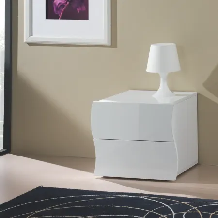 Comodino con 2 Cassetti in Legno Bianco Lucido Camera da Letto