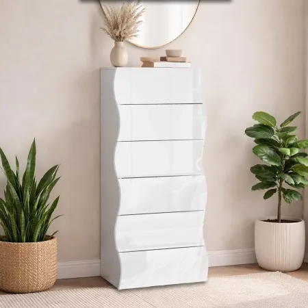 Settimino con 6 Cassetti Onda in Legno Bianco Lucido Camera Ingresso