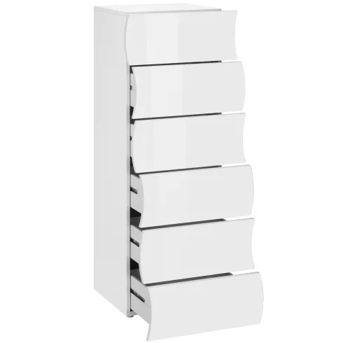 Settimino con 6 Cassetti Onda in Legno Bianco Lucido Camera Ingresso