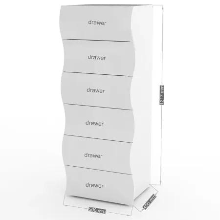 Settimino con 6 Cassetti Onda in Legno Bianco Lucido Camera Ingresso