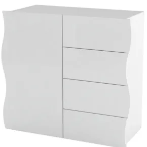 Madia Bianco Lucido con 1 Ante e 4 Cassetti Credenza in Legno da Ingresso