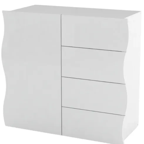 Madia Bianco Lucido con 1 Ante e 4 Cassetti Credenza in Legno da Ingresso