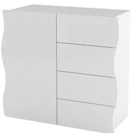 Madia Bianco Lucido con 1 Ante e 4 Cassetti Credenza in Legno da Ingresso