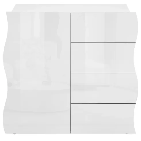 Madia Bianco Lucido con 1 Ante e 4 Cassetti Credenza in Legno da Ingresso