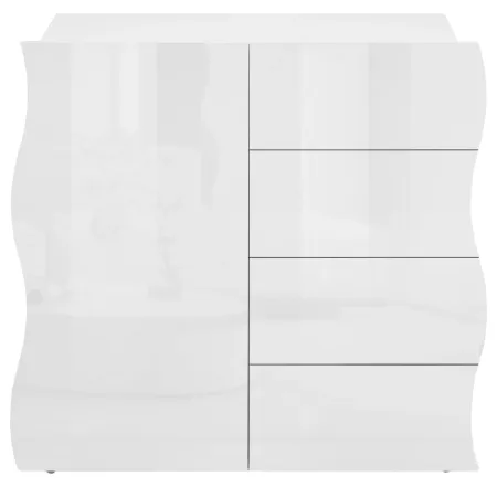 Madia Bianco Lucido con 1 Ante e 4 Cassetti Credenza in Legno da Ingresso