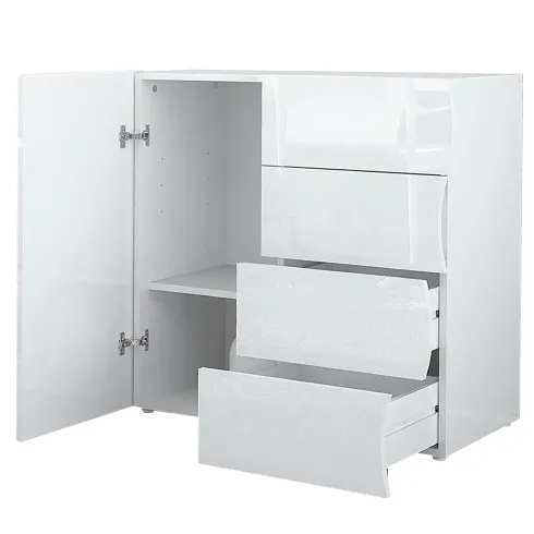 Madia Bianco Lucido con 1 Ante e 4 Cassetti Credenza in Legno da Ingresso