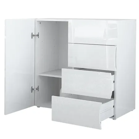 Madia Bianco Lucido con 1 Ante e 4 Cassetti Credenza in Legno da Ingresso