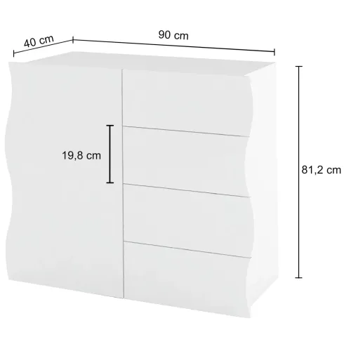 Madia Bianco Lucido con 1 Ante e 4 Cassetti Credenza in Legno da Ingresso