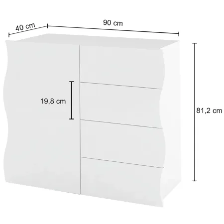 Madia Bianco Lucido con 1 Ante e 4 Cassetti Credenza in Legno da Ingresso
