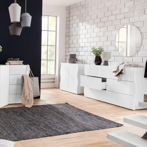 Madia a 2 Ante Bianco Lucido Credenza per Soggiorno Moderna Multifunzione