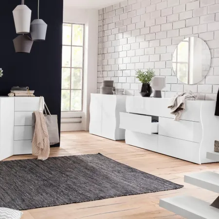 Madia a 2 Ante Bianco Lucido Credenza per Soggiorno Moderna Multifunzione