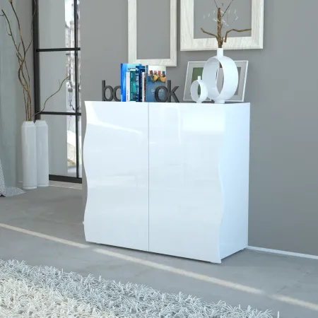 Madia a 2 Ante Bianco Lucido Credenza per Soggiorno Moderna Multifunzione