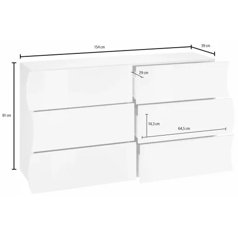 Credenza Orizzontale con 6 Cassetti Bianco Lucido per Soggiorno Madia