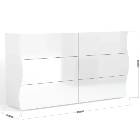 Credenza Orizzontale con 6 Cassetti Bianco Lucido per Soggiorno Madia