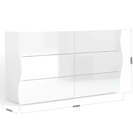 Credenza Orizzontale con 6 Cassetti Bianco Lucido per Soggiorno Madia