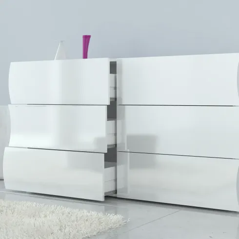 Credenza Orizzontale con 6 Cassetti Bianco Lucido per Soggiorno Madia