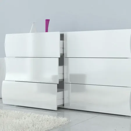 Credenza Orizzontale con 6 Cassetti Bianco Lucido per Soggiorno Madia