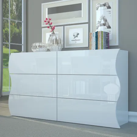 Credenza Orizzontale con 6 Cassetti Bianco Lucido per Soggiorno Madia