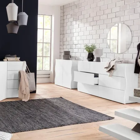 Credenza Orizzontale con 6 Cassetti Bianco Lucido per Soggiorno Madia