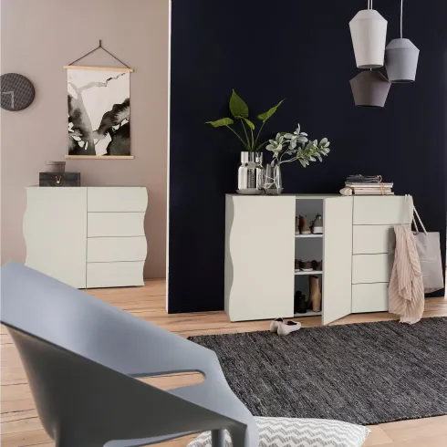 Madia Salvaspazio 1 Anta 4 Cassetti Credenza Legno Beige Cachemire