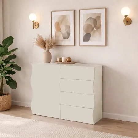 Madia Salvaspazio 1 Anta 4 Cassetti Credenza Legno Beige Cachemire
