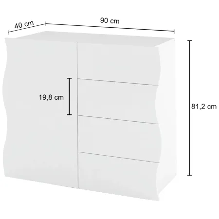 Madia Salvaspazio 1 Anta 4 Cassetti Credenza Legno Beige Cachemire