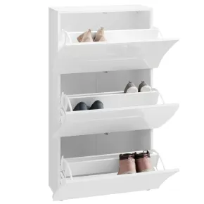 Scarpiera Bianco Lucido Mobile in Legno con 3 Ante a Ribalta Portascarpe 2