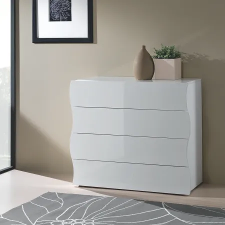 Como a 4 Cassetti Cassettiera in Legno Mobile Bianco Lucido da Ingresso