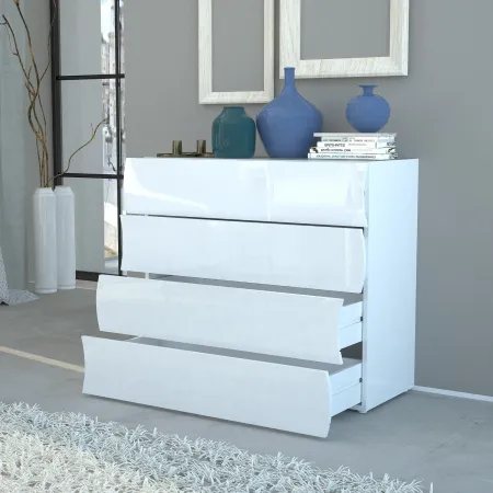 Como a 4 Cassetti Cassettiera in Legno Mobile Bianco Lucido da Ingresso