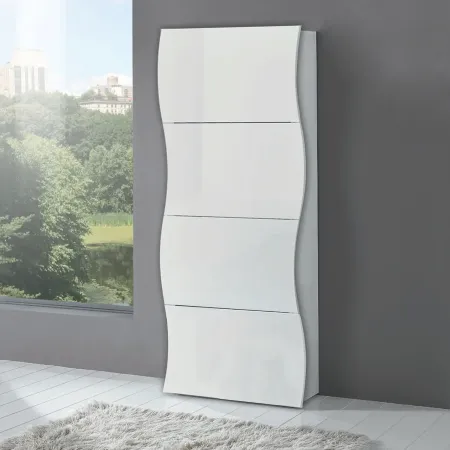 Scarpiera in Legno con 4 Ante a Ribalta Bianco Lucido Mobile Portascarpe