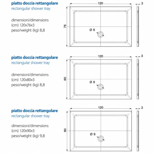 Piatto Doccia Resina Rettangolare o quadrato 3cm