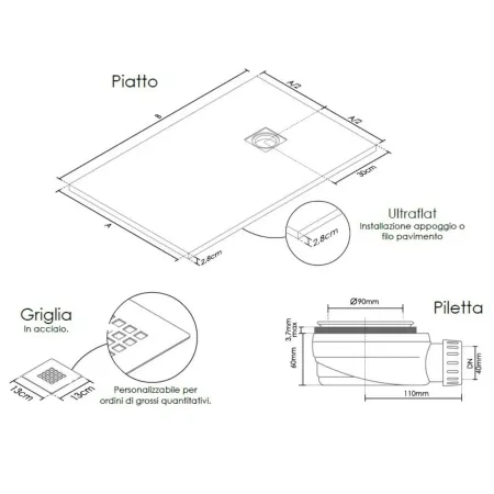 Piatto Doccia Nero Effetto Pietra Solidstone Tagliabile 70 80 90 100 120 140