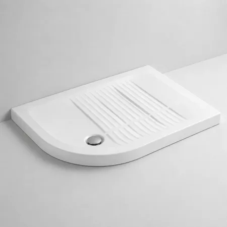 Piatto Doccia 70x90 6.5 cm Bianco Angolare Ceramica Semicircolare con Piletta | BricoShop24