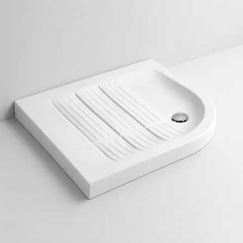 Piatto Doccia 70x90 6.5 cm Bianco Angolare Ceramica Semicircolare con Piletta | BricoShop24