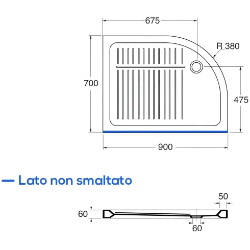 Piatto Doccia 70x90 6.5 cm Bianco Angolare Ceramica Semicircolare con Piletta | BricoShop24