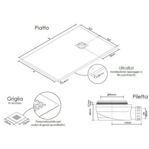 Piatto Doccia Slim Effetto Pietra Filo Pavimento Tagliabile Angolare Marmoresina