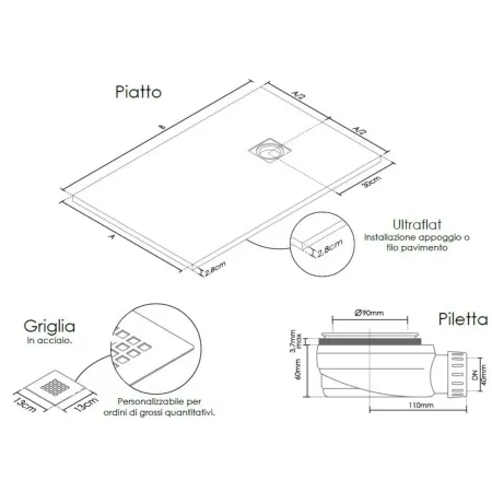Piatto Doccia Slim Effetto Pietra Filo Pavimento Tagliabile Angolare Marmoresina