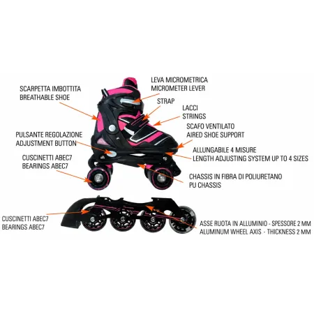 Pattini Bambini 2 in 1 M 34-37 Trasformabili a Rotelle in Linea Fucsia