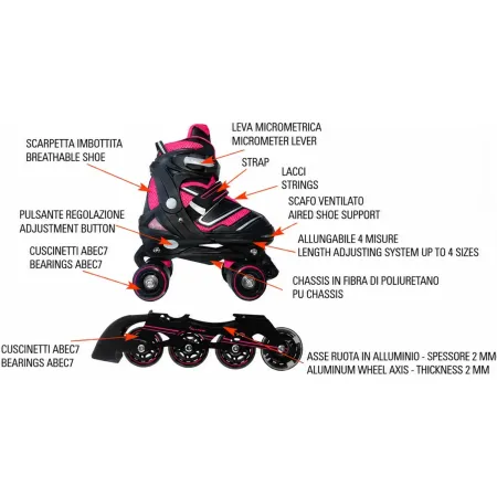 Pattini Bambini 2 in 1 S 30-33 Trasformabili a Rotelle in Linea Fucsia