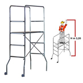 Mini Ponteggio Trabattello Acciaio con Ruote Scala Bricolage Altezza Lavoro 3.2m